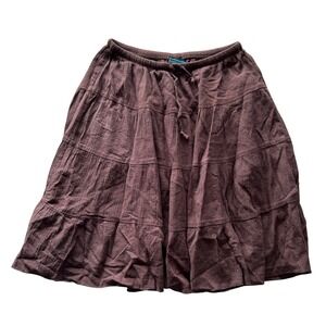 Y2K VTG Womens Brown Tiered Gauze Mini Skirt Elastic Waist Fairy Flowy Large